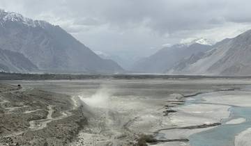 Vast barren valley surrounded by mountains.