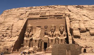 Statues of Ramses II at Abu Simbel in the bright sunlight.