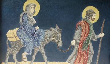 Mosaic artwork depicting a historical scene.