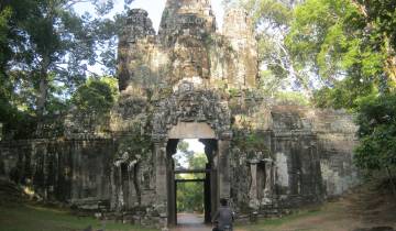 Ancient stone gate surrounded by trees.