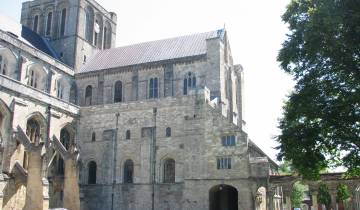 An old cathedral or church building under clear skies.