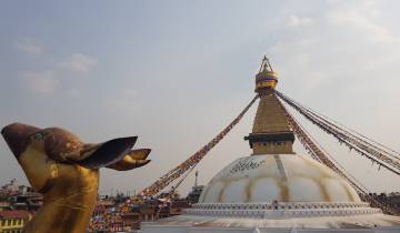 Stupa with colorful flags in Kathmandu, Nepal.