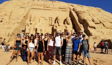 Group posing in front of Abu Simbel temple.