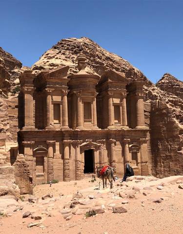 The Monastery in Petra carved into the rock.