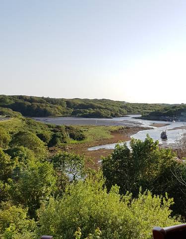 Scenic river bend with lush greenery.