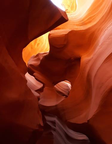Close-up view of Antelope Canyon's wavy rock formations.