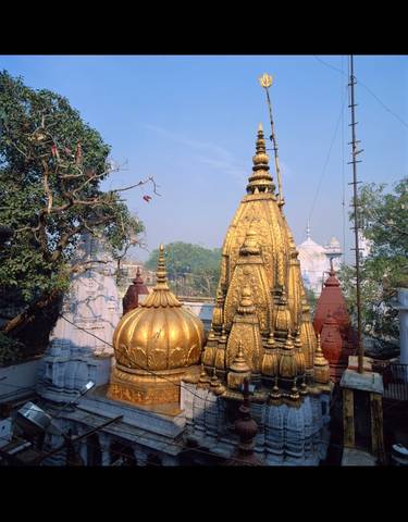 Golden temple domes with intricate designs.