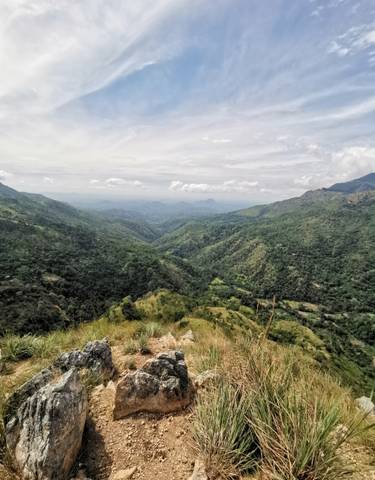 Panoramic view of lush green valleys and mountains.