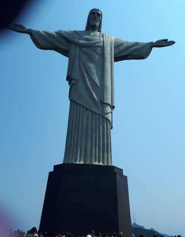 Statue against a clear blue sky.