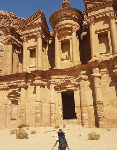 The Monastery in Petra, carved into rock.