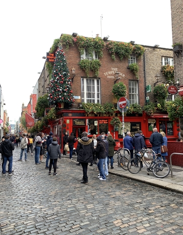 Crowd outside the Temple Bar in Dublin.
