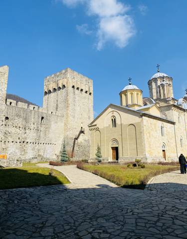 Historical church and fortress with towers.