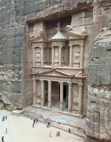 The Treasury of Petra carved into the cliffside.