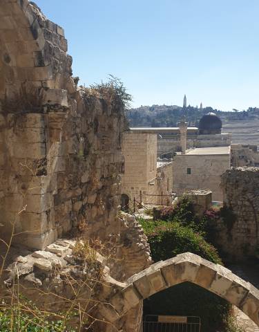 View of archaic stone structures and temples.
