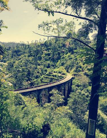 Scenic view of the Nine Arch Bridge amidst lush greenery.