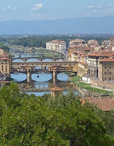 View of the Ponte Vecchio over Arno River in Florence.