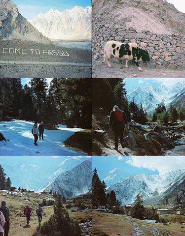 Collage of outdoor adventure scenes with snow and mountains.