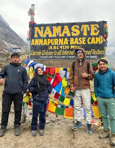 Group of hikers at Annapurna Base Camp.