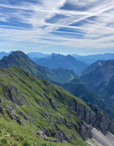 Panoramic view of jagged mountain peaks.