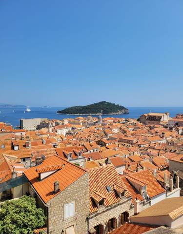 View of Dubrovnik's old town and surrounding sea.