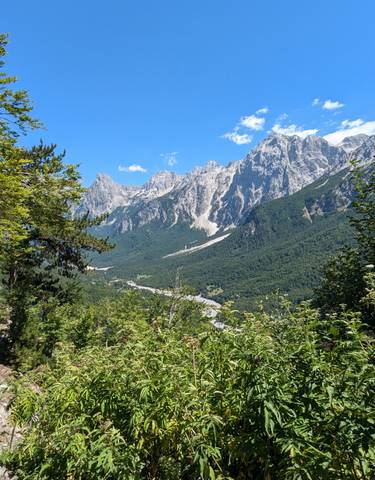 A panoramic view of a mountain valley.