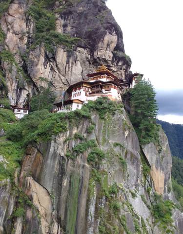 Taktsang Monastery perched on a cliff in Bhutan.
