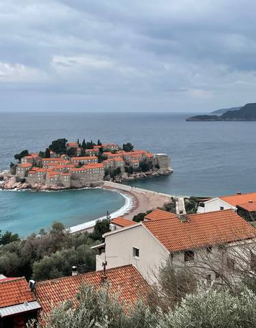 Island of Sveti Stefan as seen from a distance.