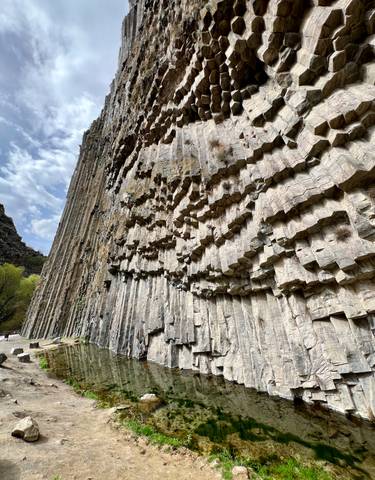 Basalt rock formations with hexagonal columns.