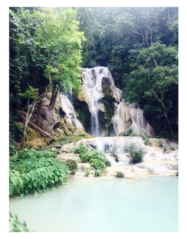 A scenic waterfall cascading into a serene pool of water surrounded by lush greenery.