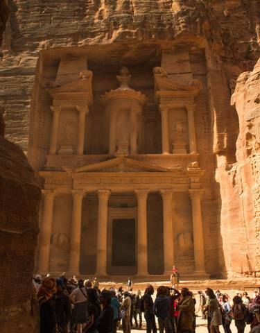 Magnificent ancient structure carved into a cliff face.