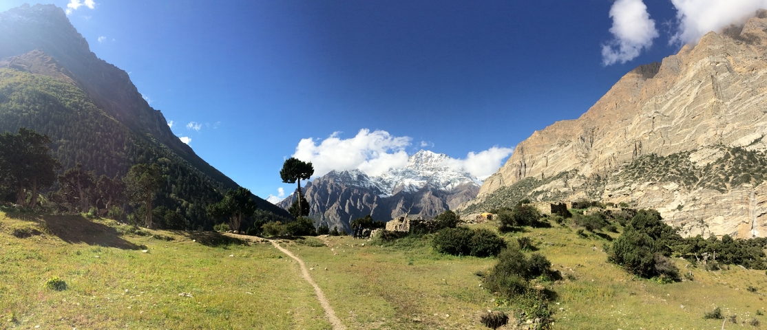 Spectacular view of a mountain range with snow-capped peaks.