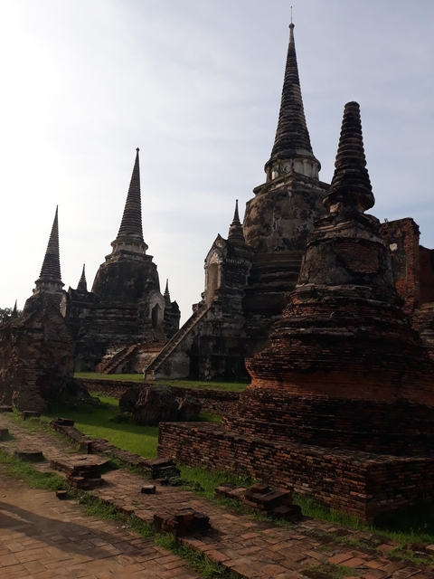 Ancient brick stupas at a historic temple site.
