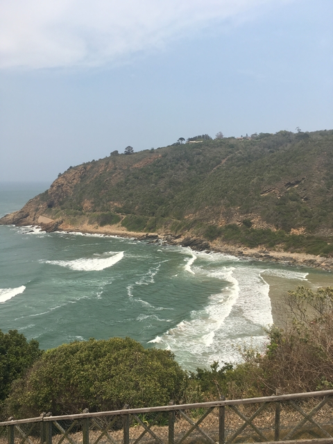       Coastal cliff with waves crashing against the shore.
  
