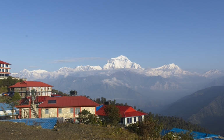 Snow-capped mountains with clear skies.