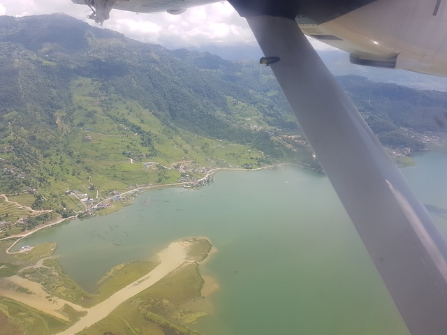 Aerial view of a river and landscapes from an aircraft.