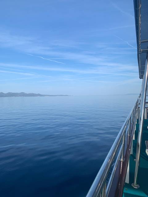 Seascape view with horizon and clear skies.