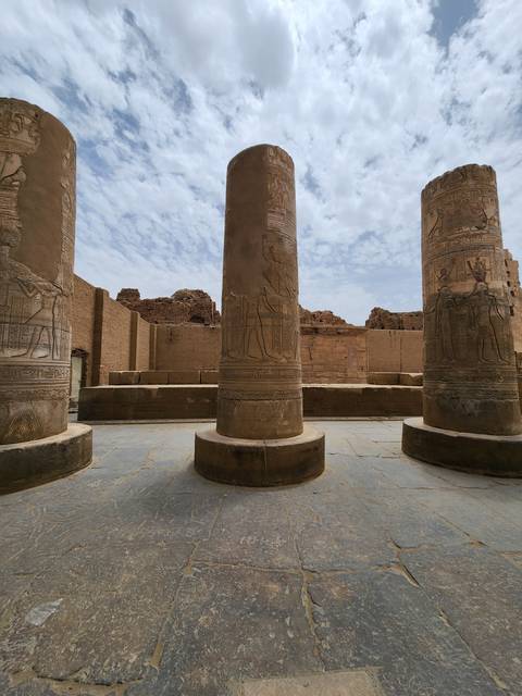 Ancient Egyptian column with hieroglyphs.
