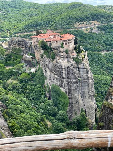       Monastery on a rock formation.
  