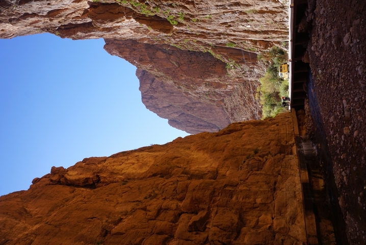 Dramatic rocky gorge with blue sky.