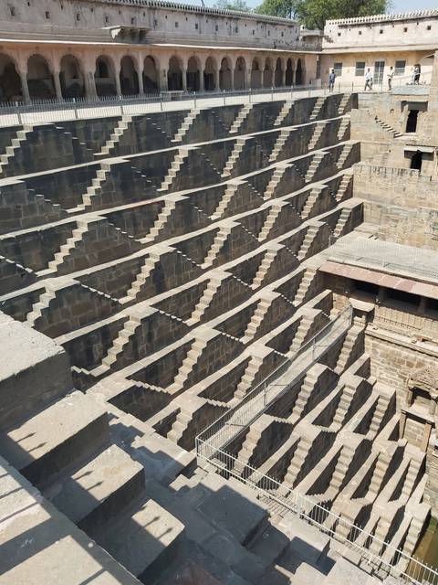 Ancient stepwell with geometric patterns