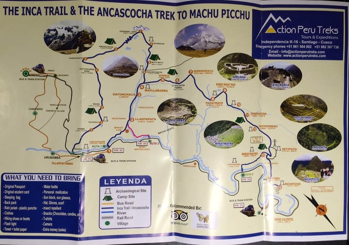 Map of a trekking route with various highlights and stops.