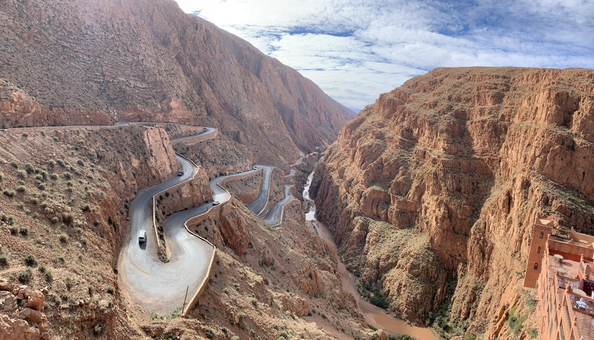 Winding road through a steep canyon.