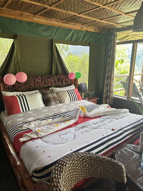       Interior of a decorated lodge or tent
  