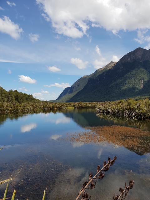 Scenic lake with mountains and reflective water