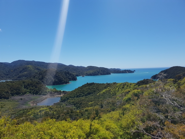 Aerial view of a bay with turquoise water
