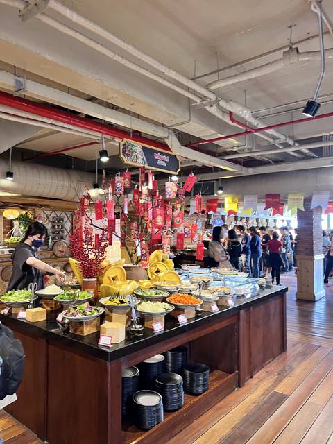 Buffet with various dishes at a restaurant