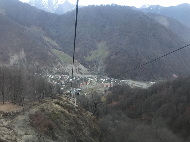 View of a village from a cable car.