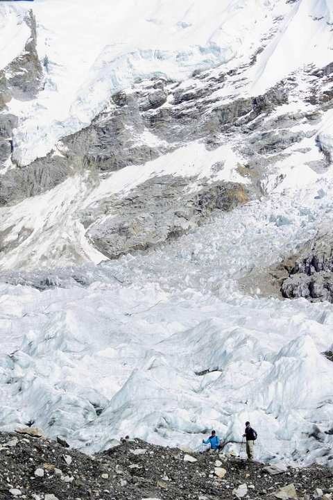 Close-up of a glacier's icy texture.