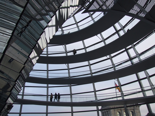 Interior of the Reichstag building with glass dome.