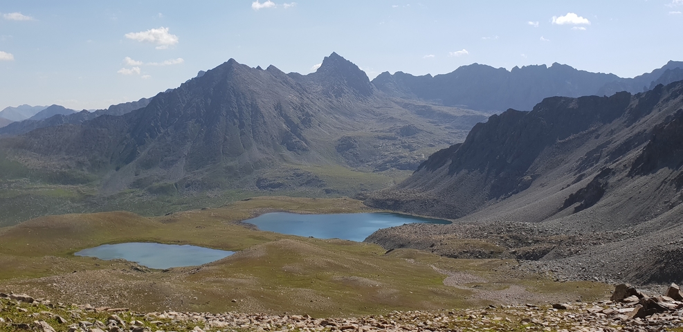 Mountain landscape with lakes and rocky terrain